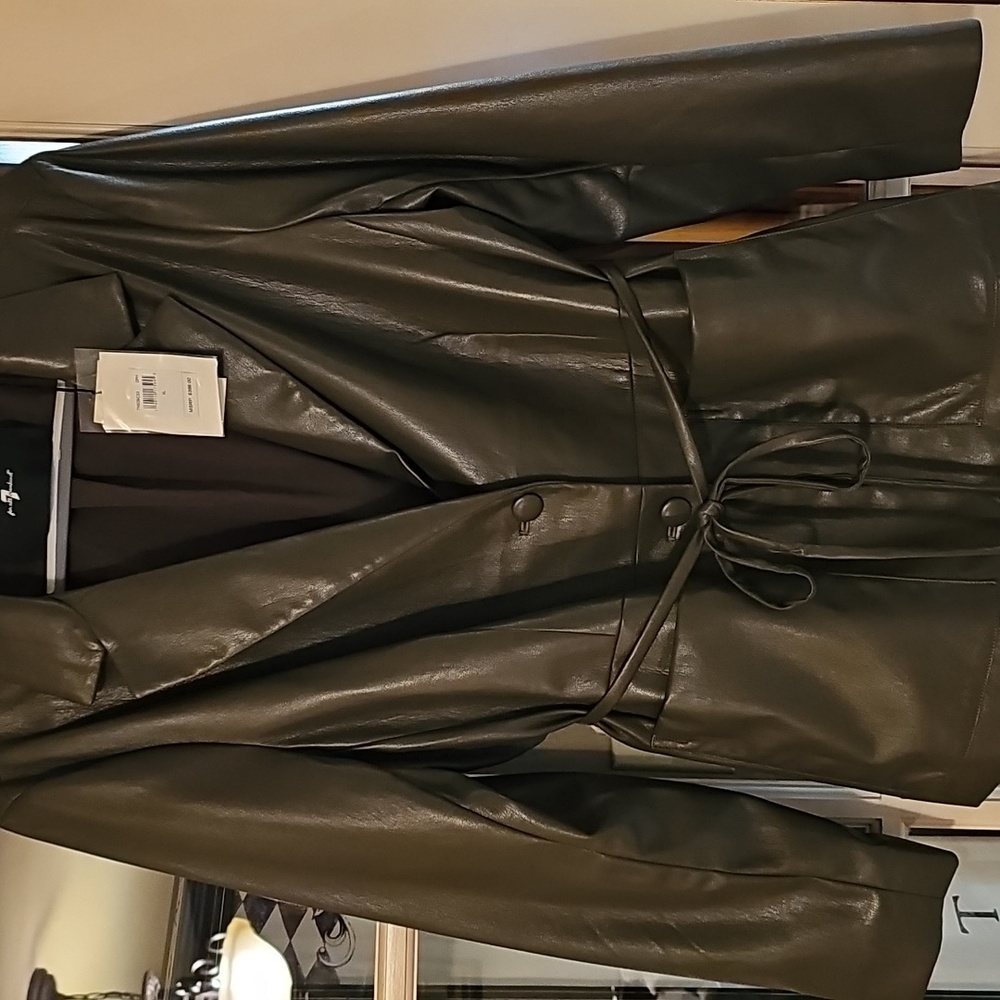 7 For All Mankind Olive Faux Leather Blazer